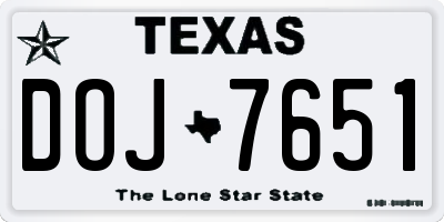 TX license plate DOJ7651