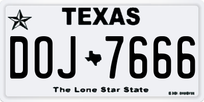 TX license plate DOJ7666