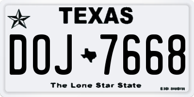 TX license plate DOJ7668