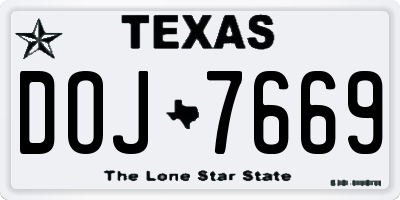 TX license plate DOJ7669
