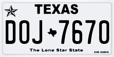 TX license plate DOJ7670