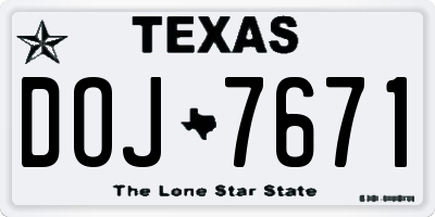 TX license plate DOJ7671