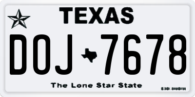 TX license plate DOJ7678