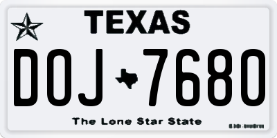 TX license plate DOJ7680