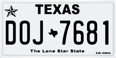 TX license plate DOJ7681