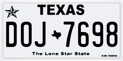 TX license plate DOJ7698