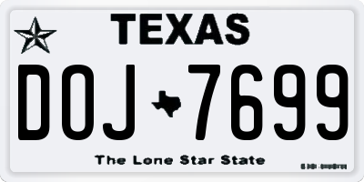 TX license plate DOJ7699