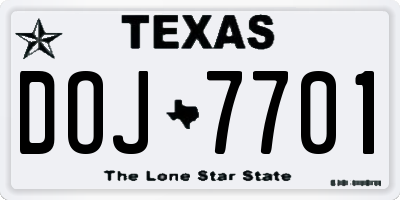 TX license plate DOJ7701