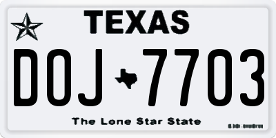 TX license plate DOJ7703