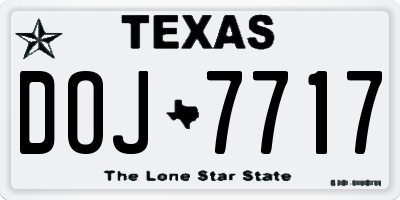 TX license plate DOJ7717