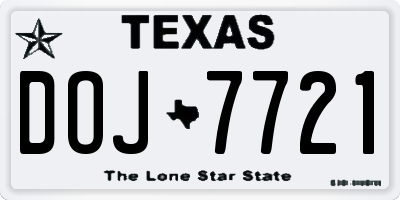 TX license plate DOJ7721