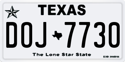 TX license plate DOJ7730