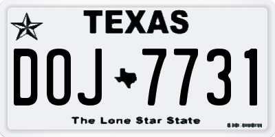 TX license plate DOJ7731