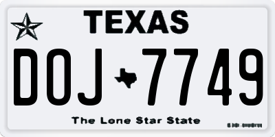 TX license plate DOJ7749