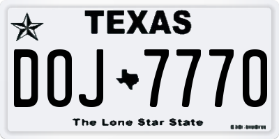 TX license plate DOJ7770