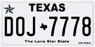 TX license plate DOJ7778