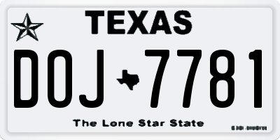 TX license plate DOJ7781