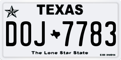 TX license plate DOJ7783