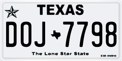 TX license plate DOJ7798