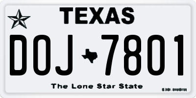 TX license plate DOJ7801