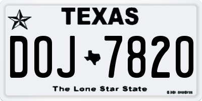 TX license plate DOJ7820