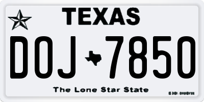 TX license plate DOJ7850