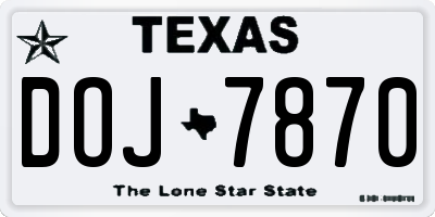TX license plate DOJ7870