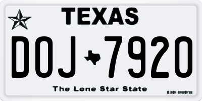 TX license plate DOJ7920