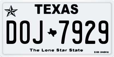 TX license plate DOJ7929