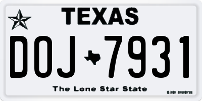 TX license plate DOJ7931