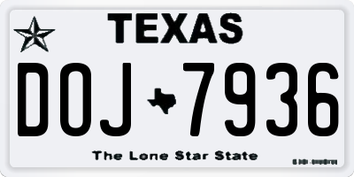 TX license plate DOJ7936