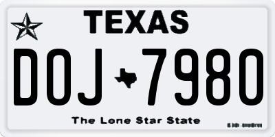 TX license plate DOJ7980