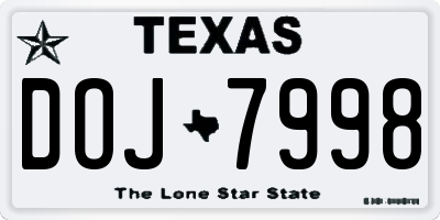 TX license plate DOJ7998