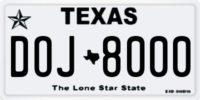 TX license plate DOJ8000