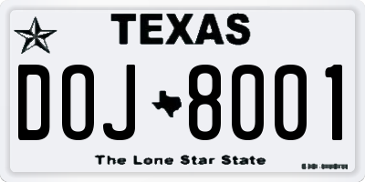 TX license plate DOJ8001