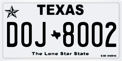 TX license plate DOJ8002