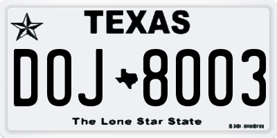 TX license plate DOJ8003