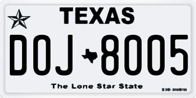 TX license plate DOJ8005