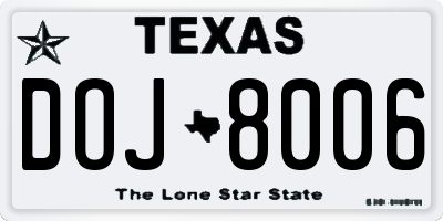 TX license plate DOJ8006
