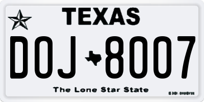 TX license plate DOJ8007