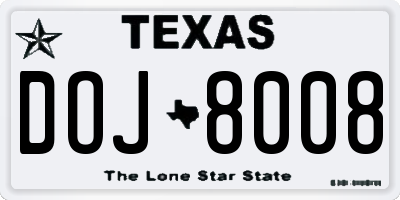 TX license plate DOJ8008