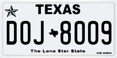 TX license plate DOJ8009