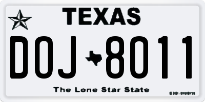 TX license plate DOJ8011