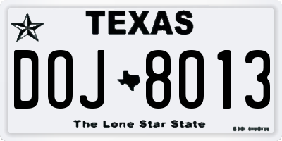 TX license plate DOJ8013