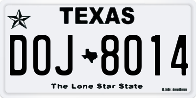 TX license plate DOJ8014