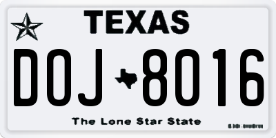 TX license plate DOJ8016
