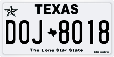 TX license plate DOJ8018
