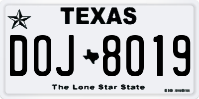 TX license plate DOJ8019