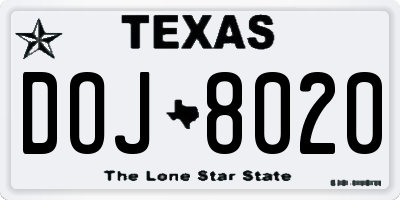 TX license plate DOJ8020
