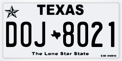 TX license plate DOJ8021